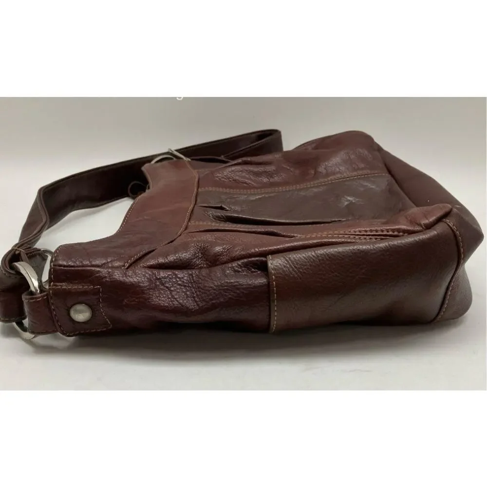 CORONADO EUC DARK RED LEATHER PLEATED HOBO BAG